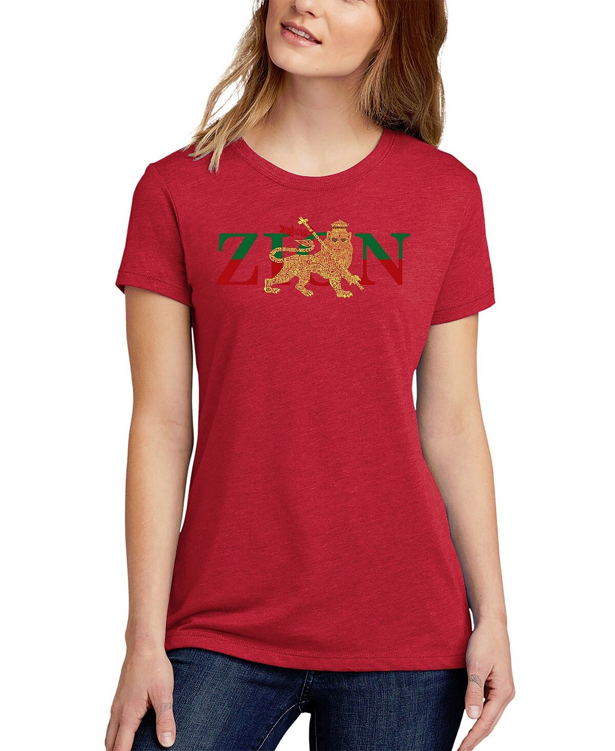

Женская футболка word art zion one love LA Pop Art, красный