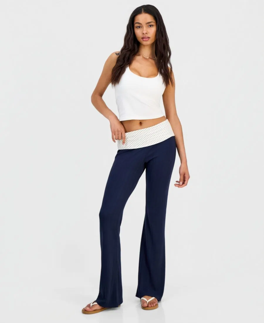 Брюки клеш с запахом на талии Hippie Rose, Navy Polkadot