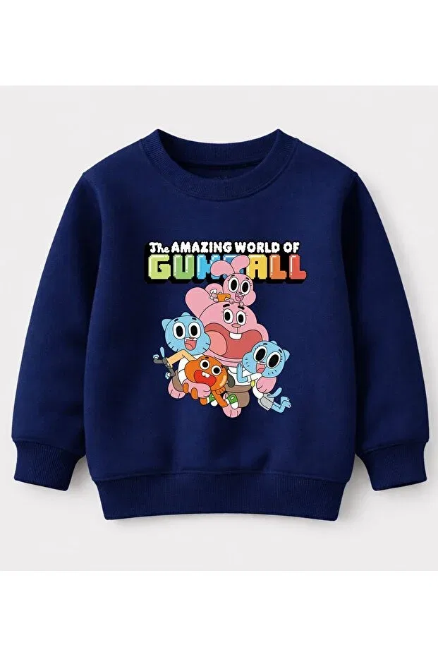 Детские свитшот для девочек с принтом Gumball The Amazing World of Printed Cotton Efendioğlu Design, Navy Blue