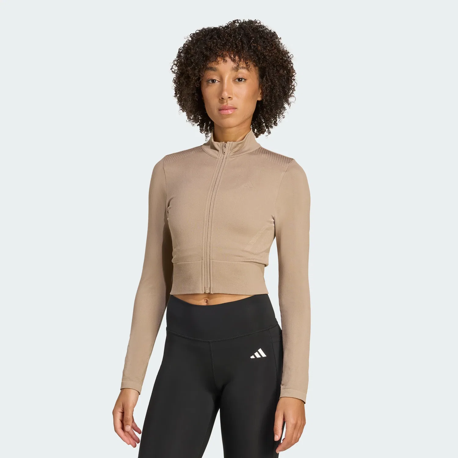 Женская куртка на молнии для тренировок с бесшовным кроем adidas, Chalky Brown