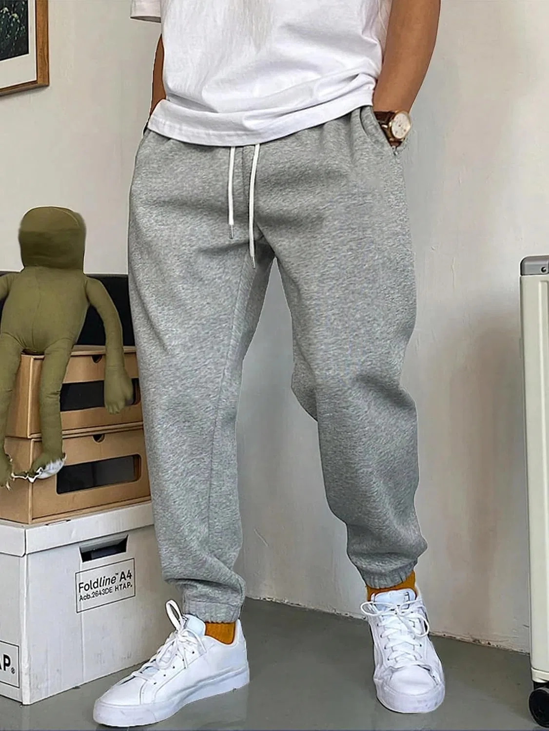 Мужские спортивные штаны на кулиске, Polyester, светло-серый — фото 4