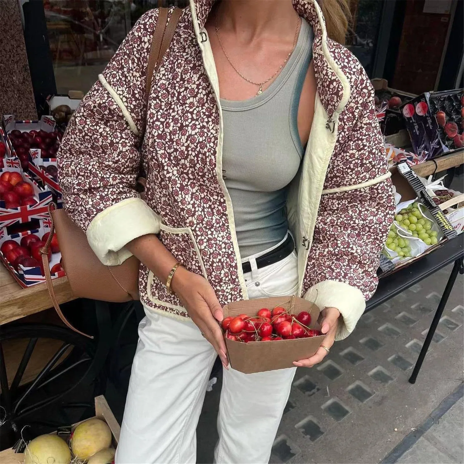 Женская куртка с принтом Girocollo Spalla Goccia, Marrone — фото 4