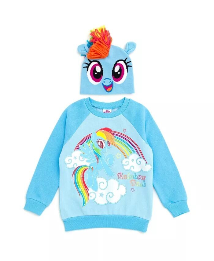 

Пуловер из флиса с капюшоном My Pony Rainbow Dash для девочек и шапка для косплея до (2T–10–12) My Little Pony, синий