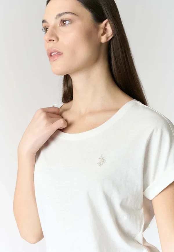 Футболка из хлопка и льна Basic t-shirt, U.S. Polo Assn., Bianco, белый — фото 4