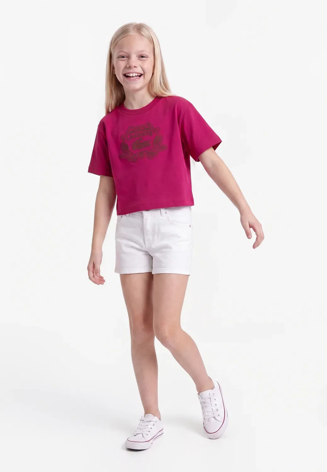 Футболка с объемным логотипом и бархатным покрытием Lacoste, Rubine