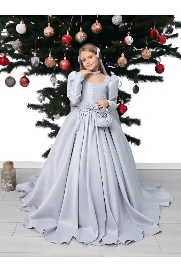 Детское платье для девочек сатиновое Graduation dress Kids, Gray — фото 4