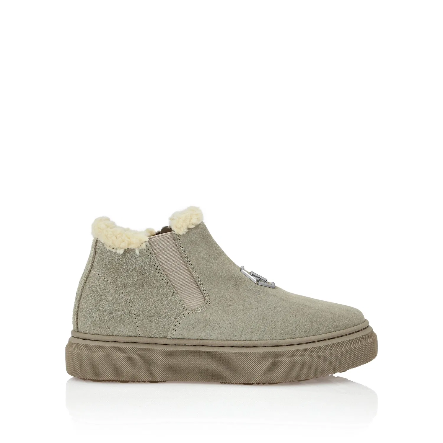 Детские низкие кожаные ботинки с эластичными вставками Philipp Plein, Beige — фото 3