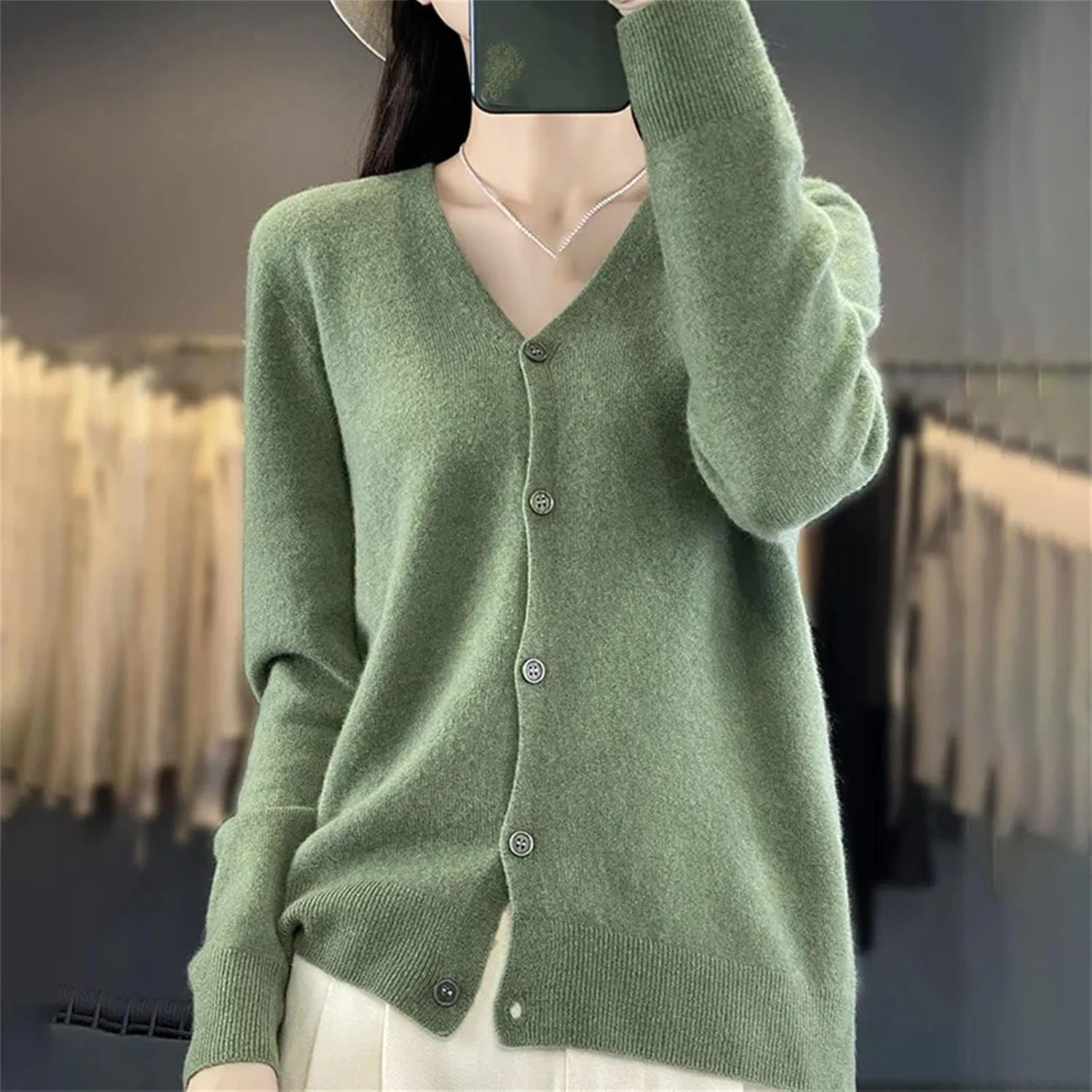 Женский кардиган оверсайз с V-образным вырезом, Cashmere Knitwear, золотистый/кэмел — фото 2