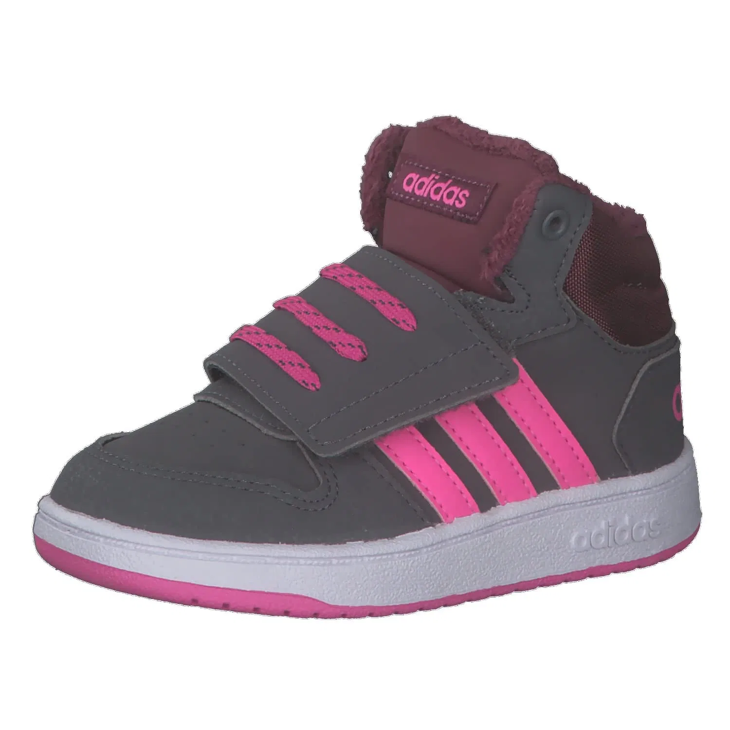 Детские кроссовки для мальчиков с закрытым носком Hoops Mid 2.0 I Adidas, Grey Five Screaming Pink Core Black