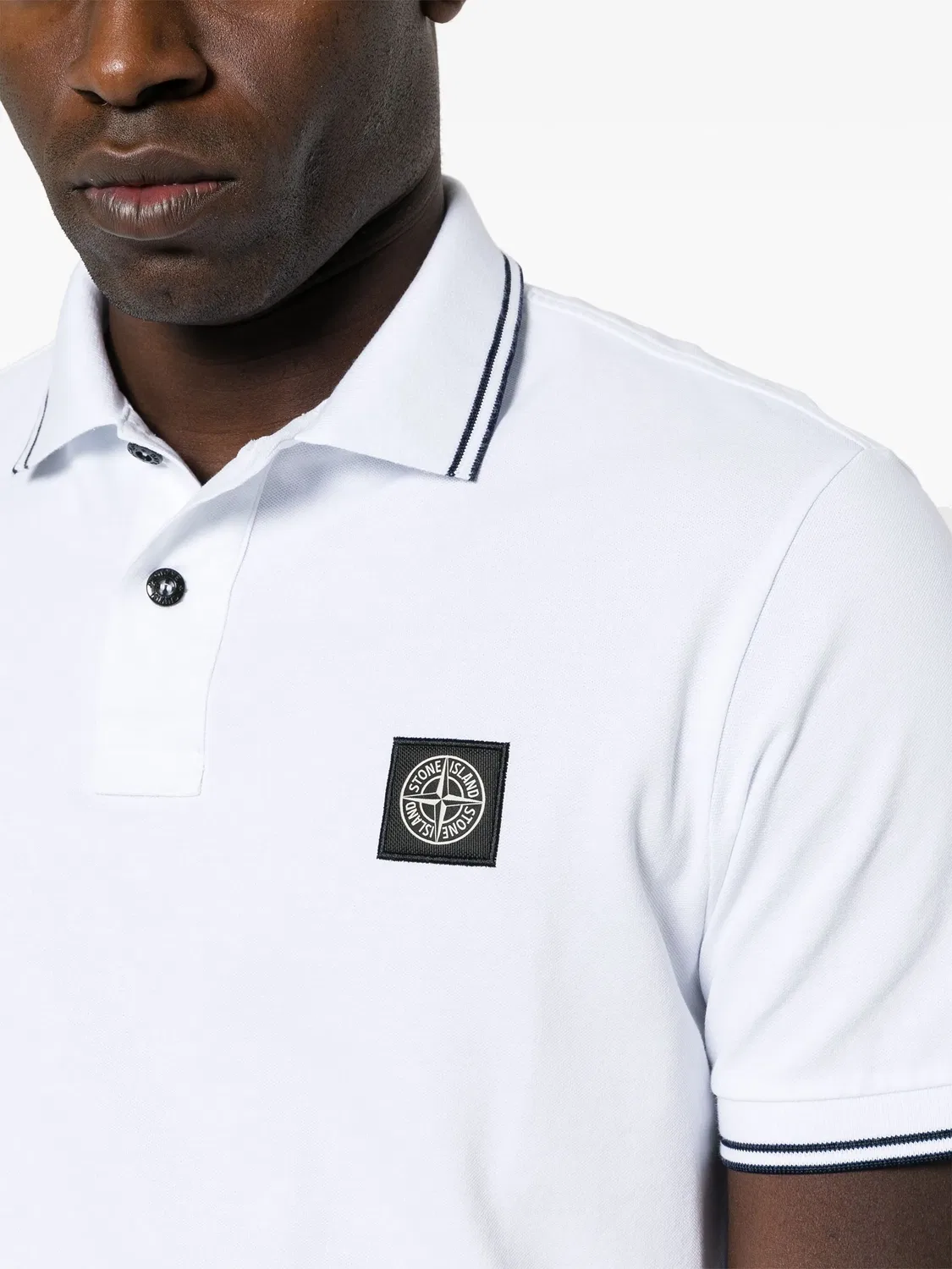 Stone Island Поло из пике коттона в оптическом белом — фото 3