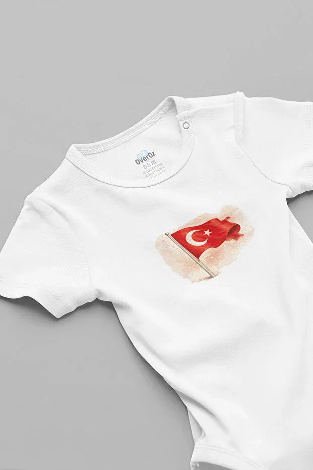 Детское боди с коротким рукавом Turkish Flag Turkey Match Printed Overoz, White - 5977
