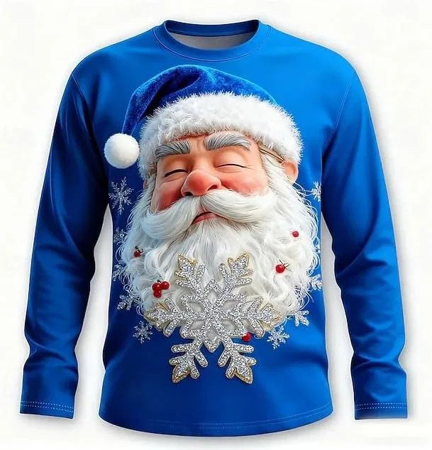 Мужская футболка с Сантой Funny Ugly Christmas Shirts, Blue/White — фото 2
