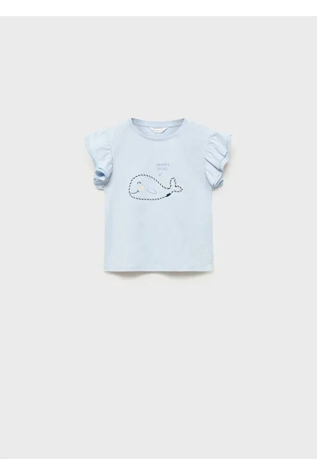 Детская футболка для девочек с рюшами Mango Baby, Sky Blue — фото 3