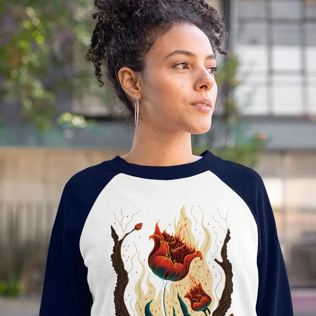 Женская футболка с цветочным принтом Flame Baseball Tee, Gray White — фото 3