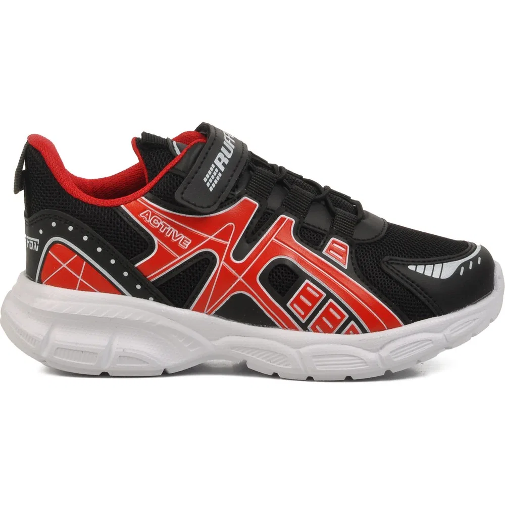 Детские спортивные кроссовки с липучками и сеткой, Black Red Aspor