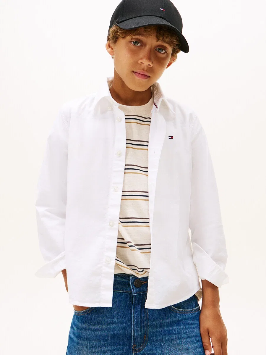 Рубашка на пуговицах TOMMY HILFIGER прямого кроя, модель 'Essential Regular Fit Button-down', белого цвета — фото 2