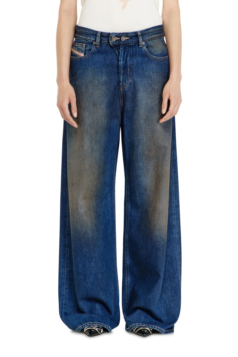 Женские джинсы свободного кроя с заниженной талией и эффектом потертости Diesel Relaxed Jeans Low Waist 1996 D-Sire, синий