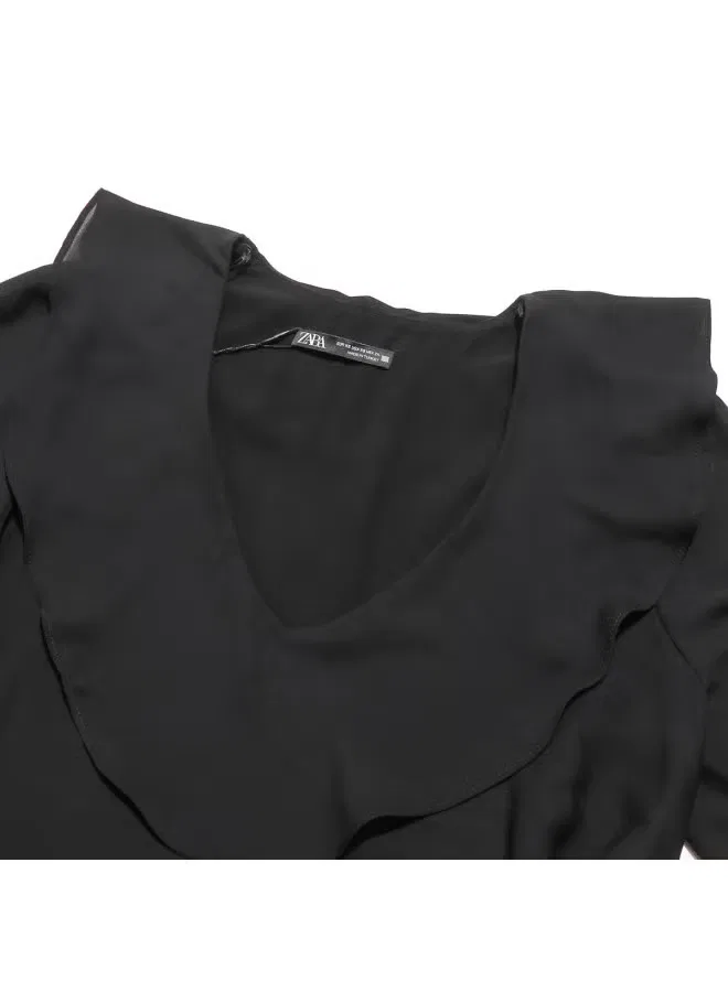 Рубашка минималистичная свободная повседневная Zara, черный — фото 4