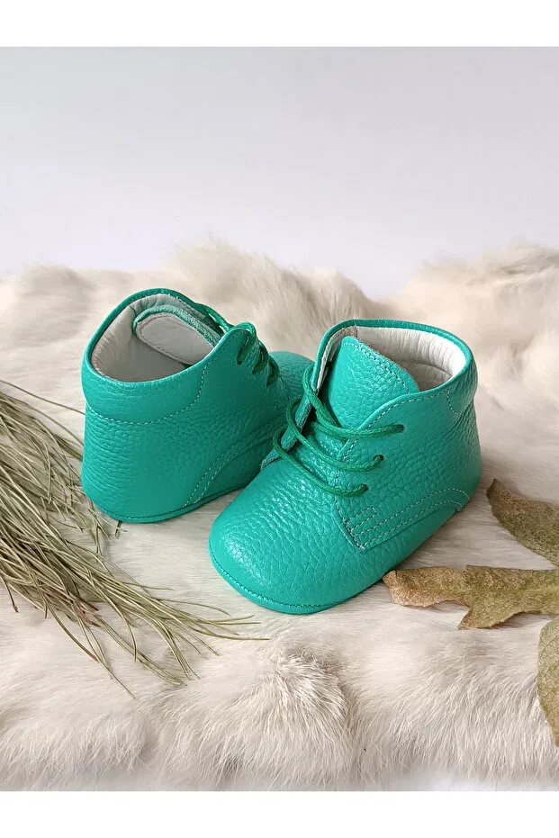 Детские ботиночки для девочек из натуральной кожи Water Green Genuine Leather Baby Booties Hodore, Water Green — фото 2