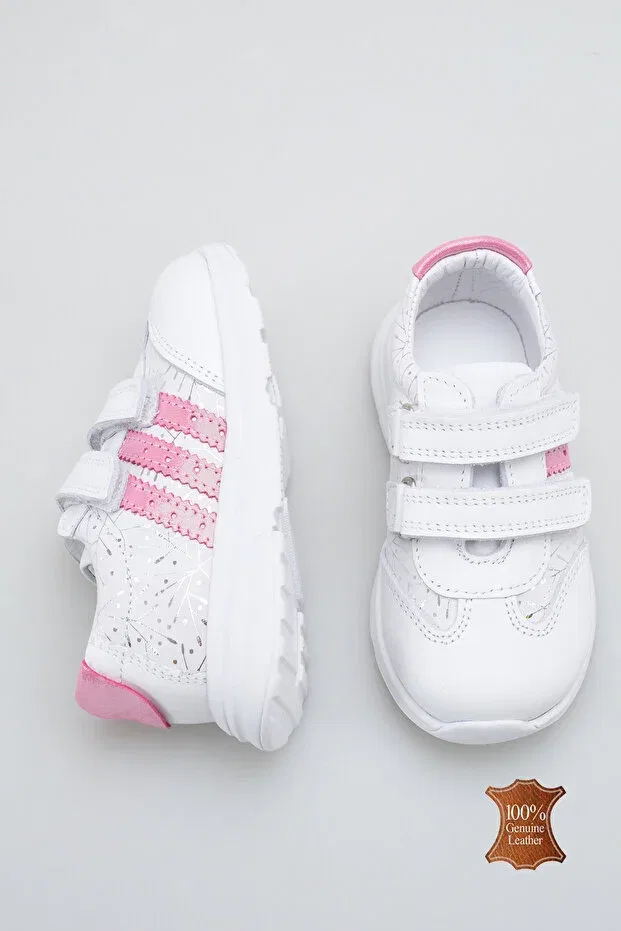 Детские спортивные туфли для девочек из натуральной кожи с принтом Sportswear Lina Step, White-Pink — фото 3