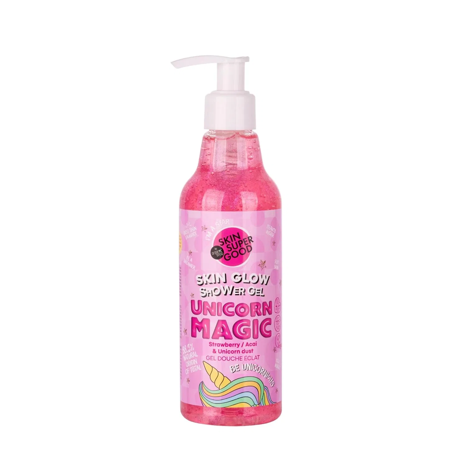 Гель для душа Skin Super Good Skin Glow Shower Gel, Organic Shop, 500 мл, Unicorn Magic Strawberry / Acai & Unicorn Dust