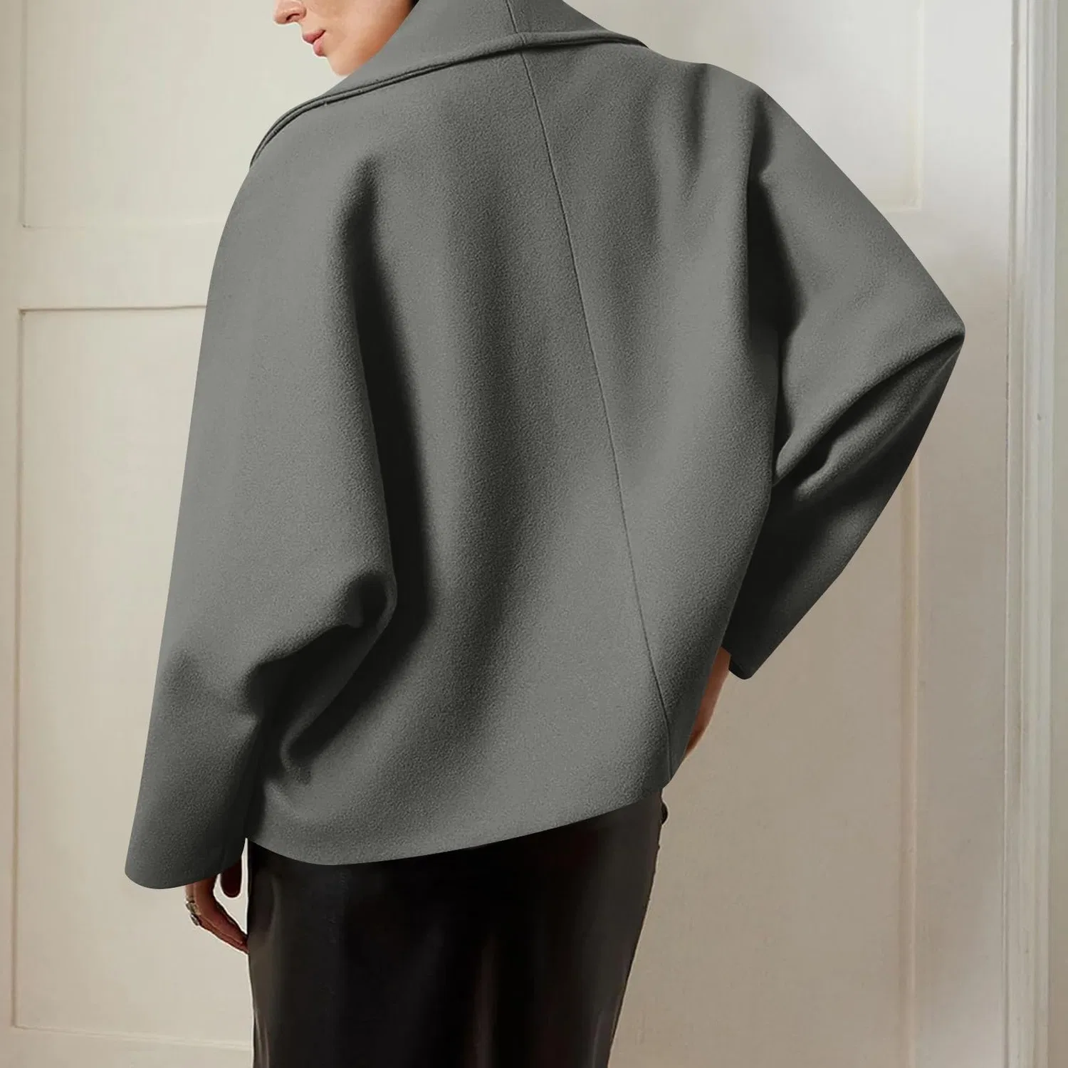Женское пальто с отложным воротником Oversize из смесовой шерсти, Grigio — фото 3