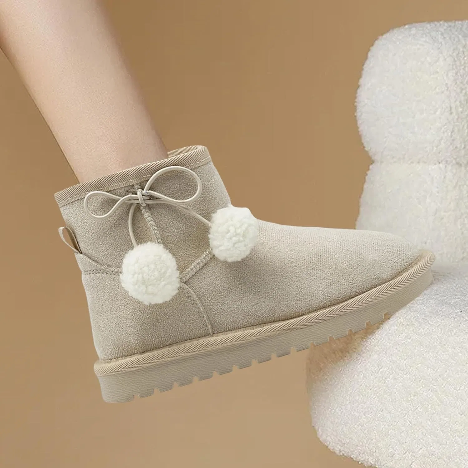 Детские зимние сапоги для девочек и мальчиков с мехом, модель nzzoo, Beige — фото 2