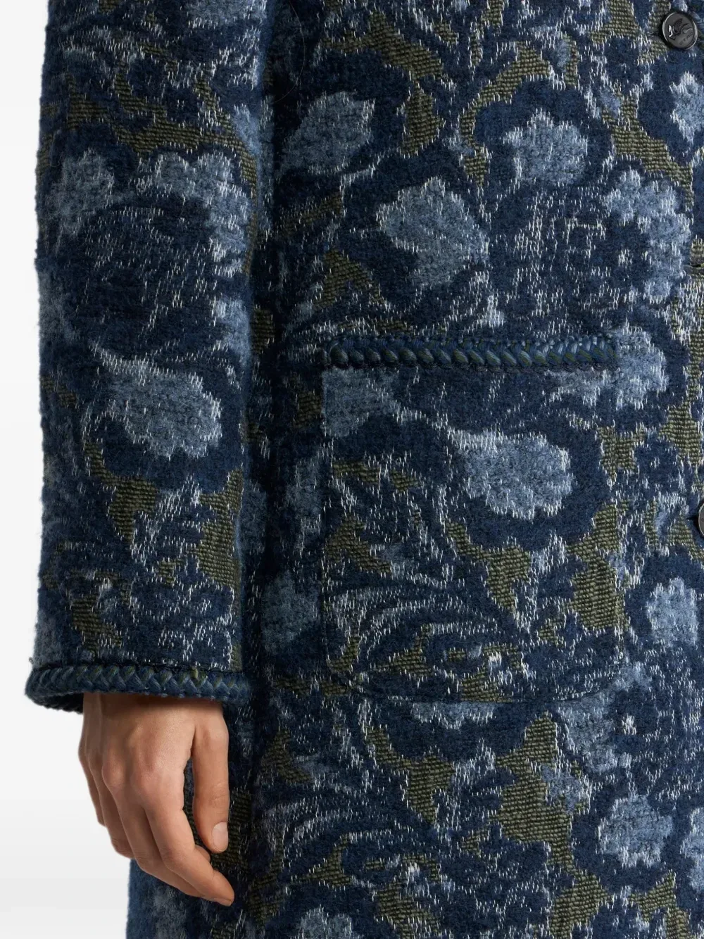 Жаккардовое пальто с цветочным узором ETRO, синий — фото 4