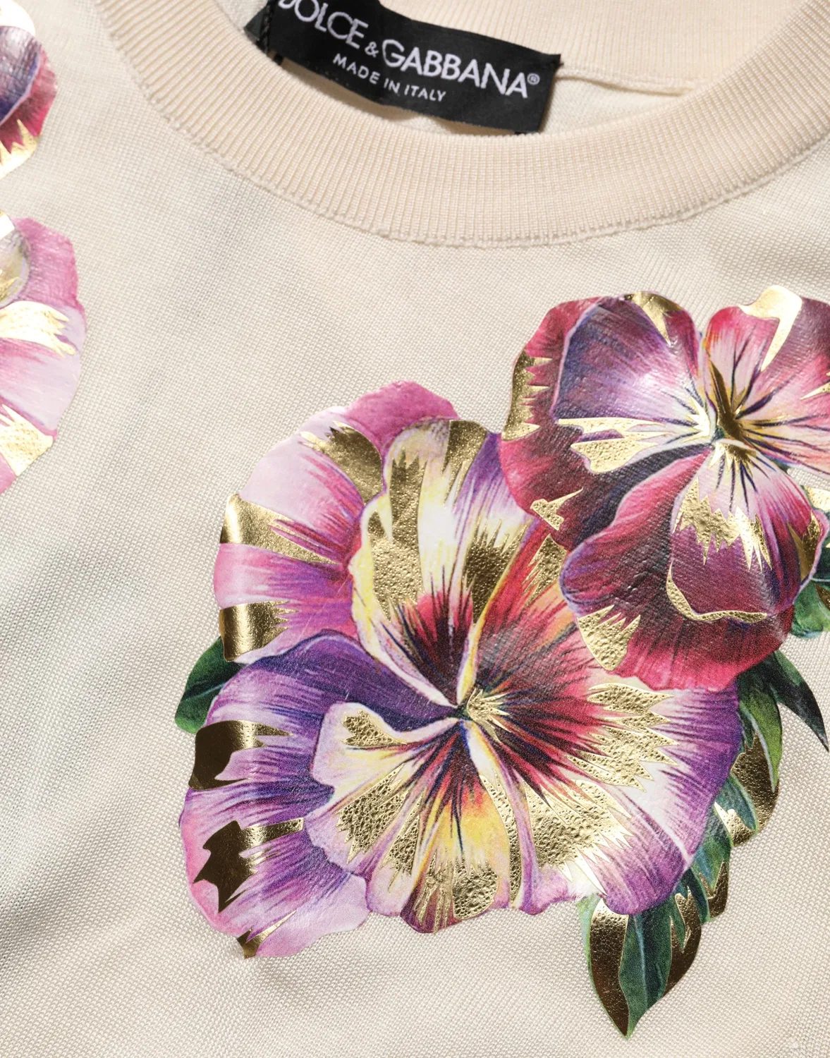Женский пуловер с цветочным принтом из шелка Crew Neck Pullover Dolce & Gabbana, Beige