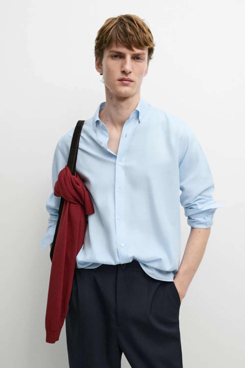 Рубашка Massimo Dutti 100% Cotton Twill Regular Fit, светло-голубой