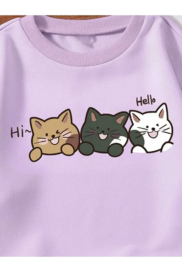 Детские свитшот для девочек с принтом Hello 3 Cats Machetta, Lila — фото 2