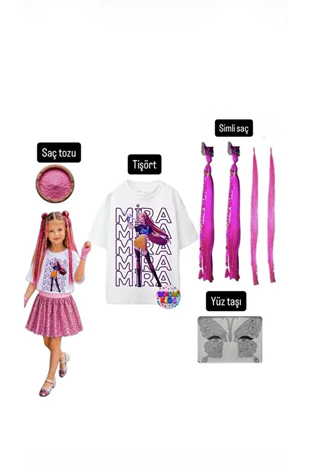 Детская футболка для девочек с длинным рукавом Kpop mira printed huntrix demon slayers printed t-shirt mira pink glitter hair +face stone+hair powder party birthday Bemora Kids, Pink