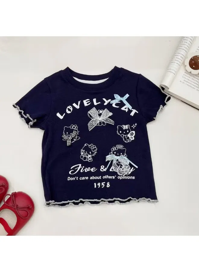Комплект для девочек с принтом кошки и белой кружевной юбкой Ayada Home — фото 4