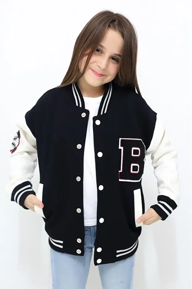 Детская куртка для девочек с принтом Unisex Black College Jacket Sindel, Kara1