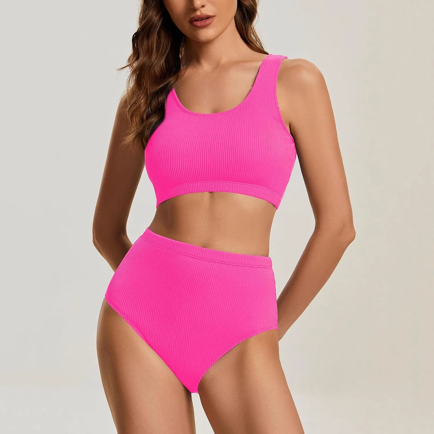 Женский двухкомпонентный купальник Push Up с высокой талией, Hot Pink — фото 2
