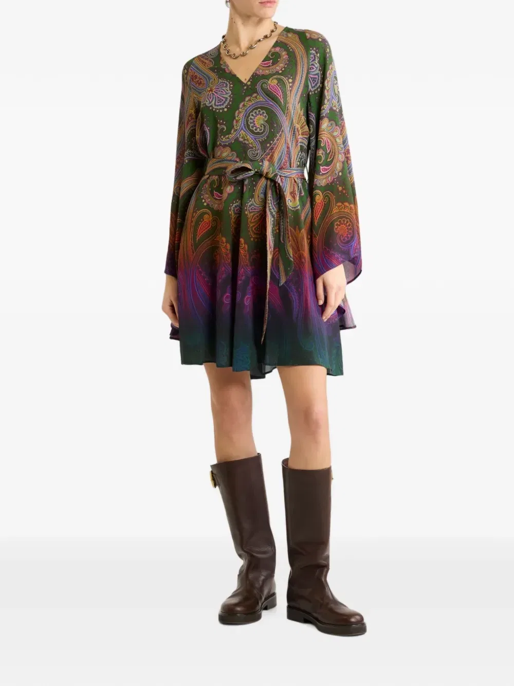 Мини-платье с поясом и узором пейсли Etro, зеленый — фото 2