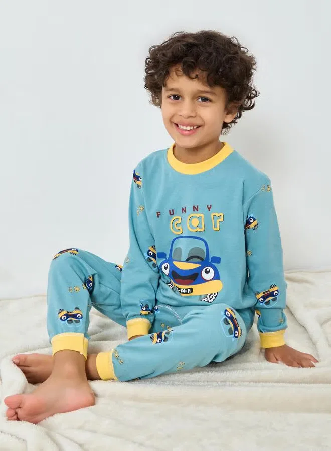 Комплект пижамный с принтом Funny Car, модель Boys car graphic, Styli, зеленый