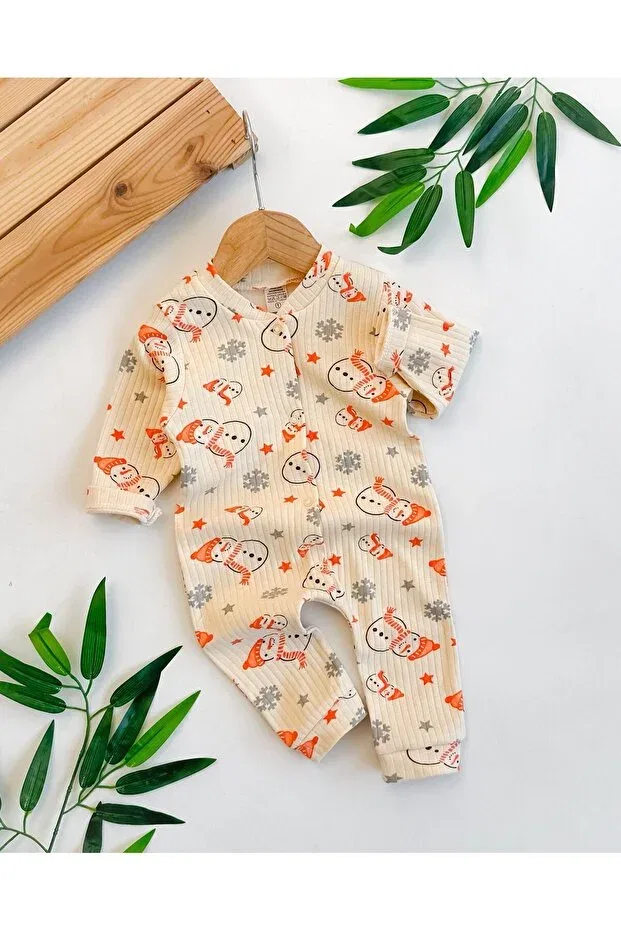 Детское боди-комбинезон для новорожденных с длинным рукавом Baby snowman Yukobaby Bebeğiniz Için En Doğalı, Beige — фото 2