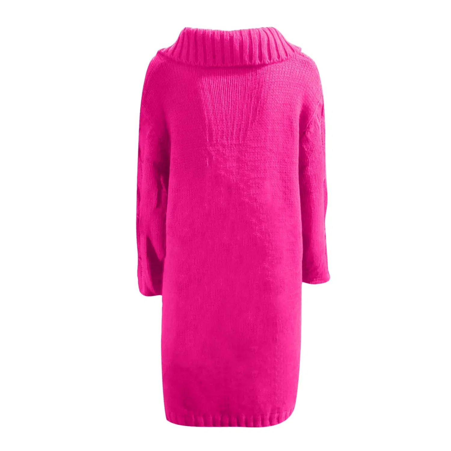 Женский кардиган с пуговицами из объемной вязки, Oversized Long Solid Color Stand Collar Casual Jackets, Hot Pink — фото 4