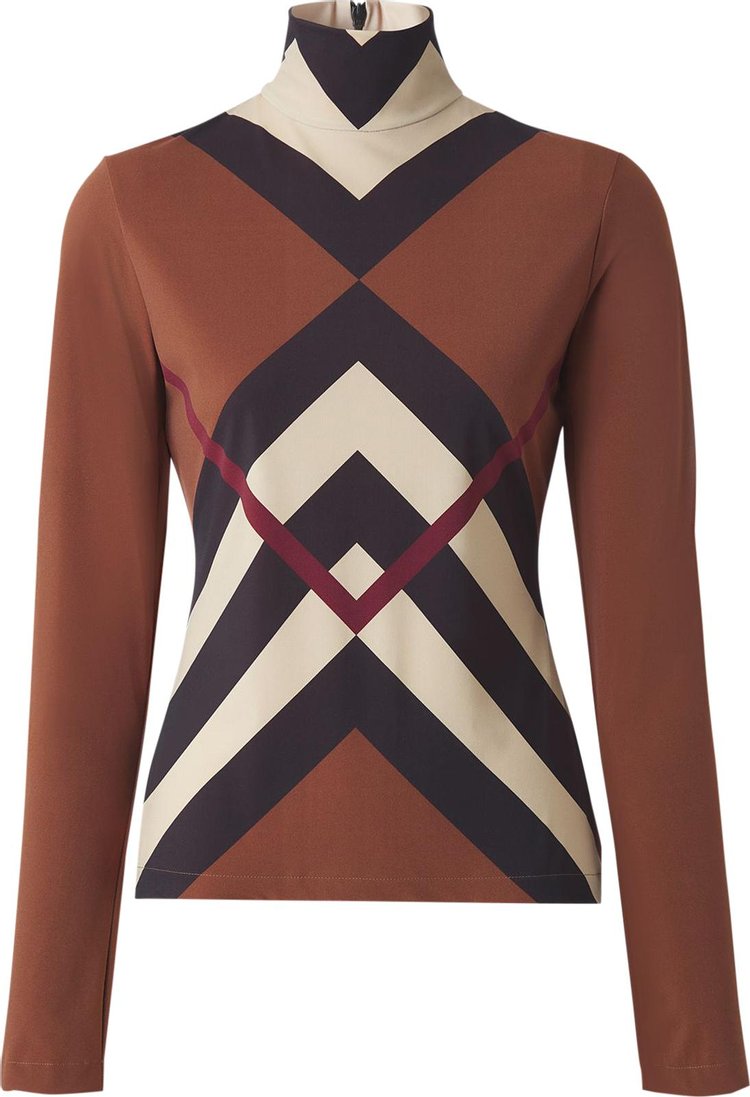 Топ Burberry Chevron Check Print Turtleneck Top 'Dark Birch Brown', коричневый - фото