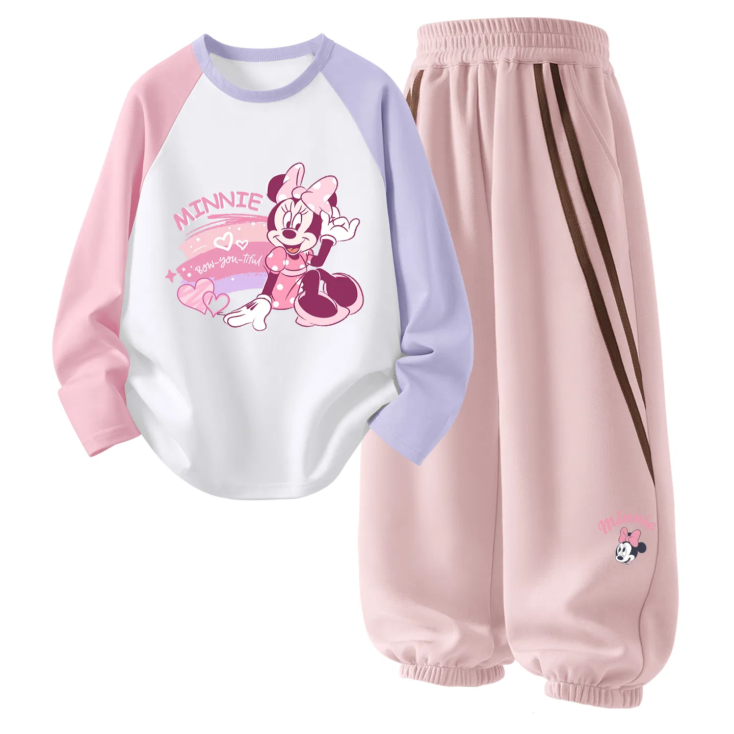 Детский комплект спортивной одежды с принтом Disney, Di Rainbow Heart Pink+Di Up Eye K_Right Side Down Lotus Pink