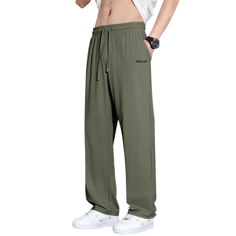 Детские спортивные штаны с принтом Tonlion, Цвет: Ice Silk Straight Leg Olive Green