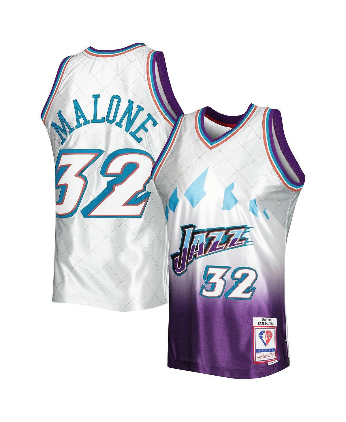 

Мужская футболка karl malone platinum utah jazz 1996-97 hardwood classics 75th anniversary swingman jersey Mitchell & Ness