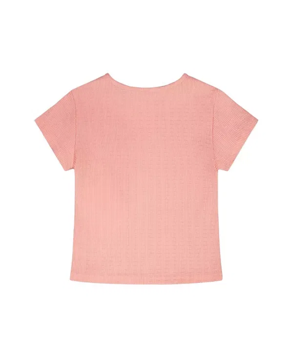 Детская футболка для девочек из жатого джерси Relaxed Straight Fit Deux Par Deux, Peach Pink — фото 3