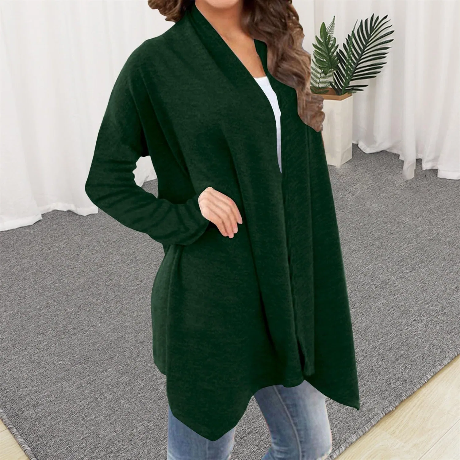 Женский удлиненный кардиган оверсайз с длинным рукавом, black/green — фото 3