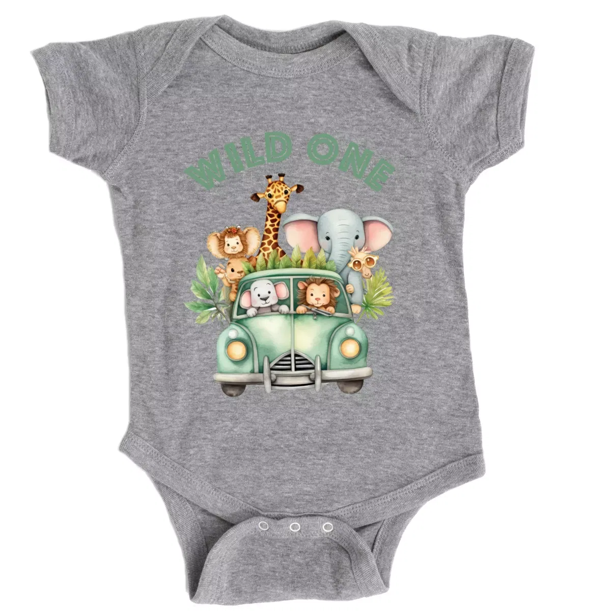 Детское боди с коротким рукавом Wild One Animals Car The Juniper Shop, Heather Grey