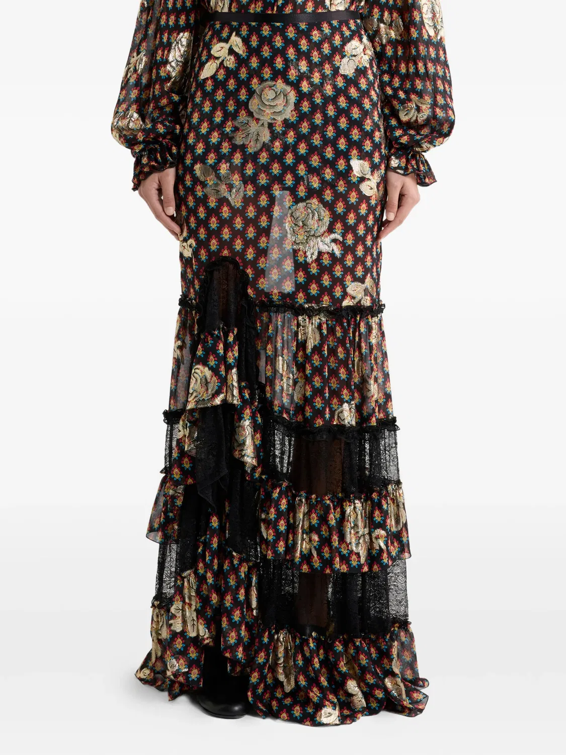 Асимметричная кружевная юбка, черная ETRO, черный — фото 4