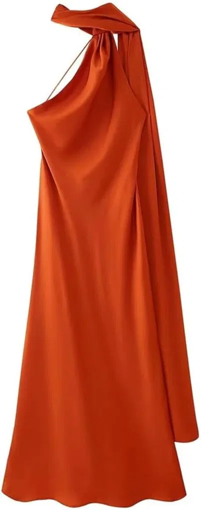 Женское атласное платье макси с асимметричным вырезом, Orange Red