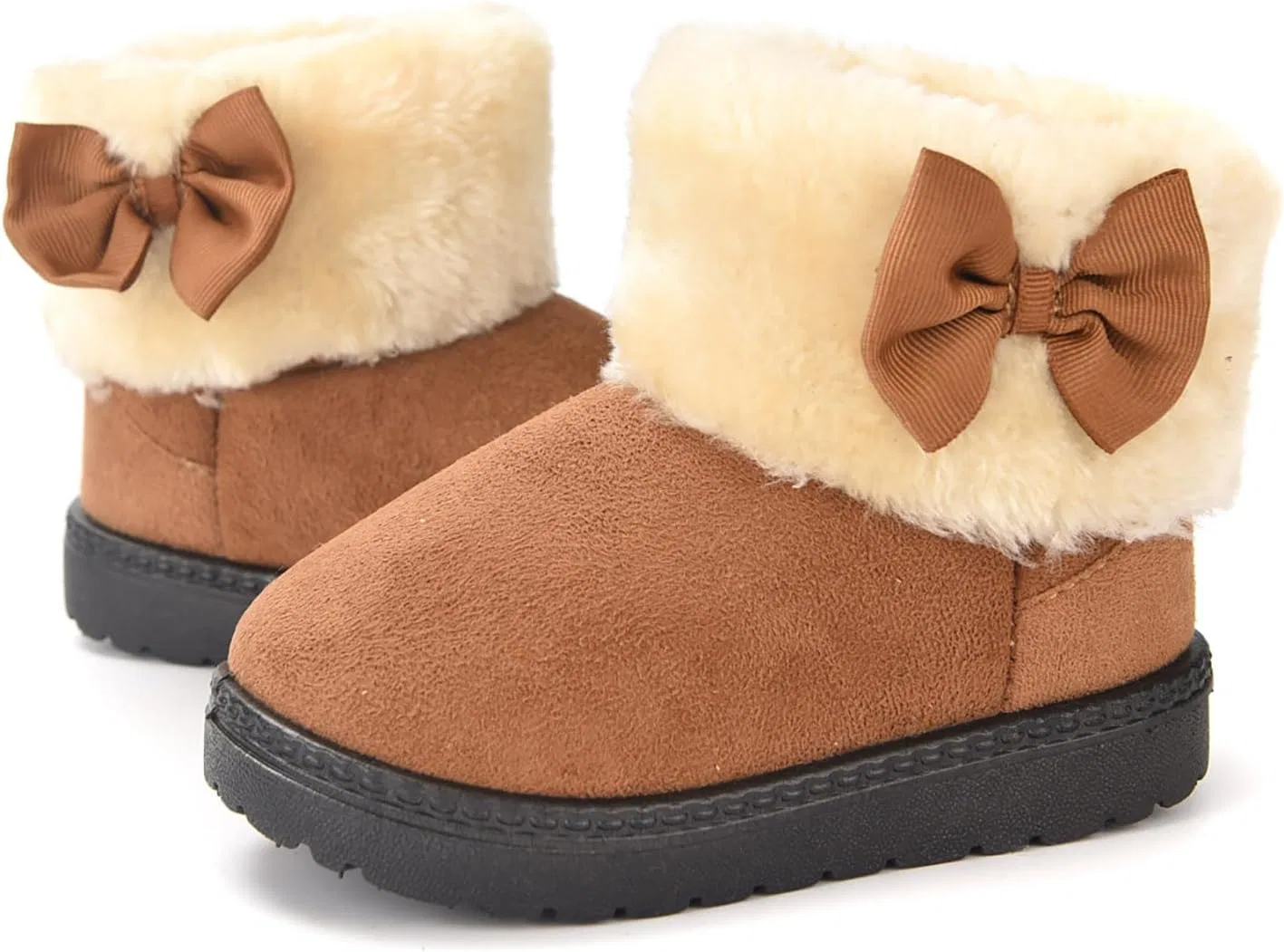 Детские зимние сапоги для девочек с флисовой подкладкой Faux Suede Warm Fuzzy Fleece Short Booties, Brown