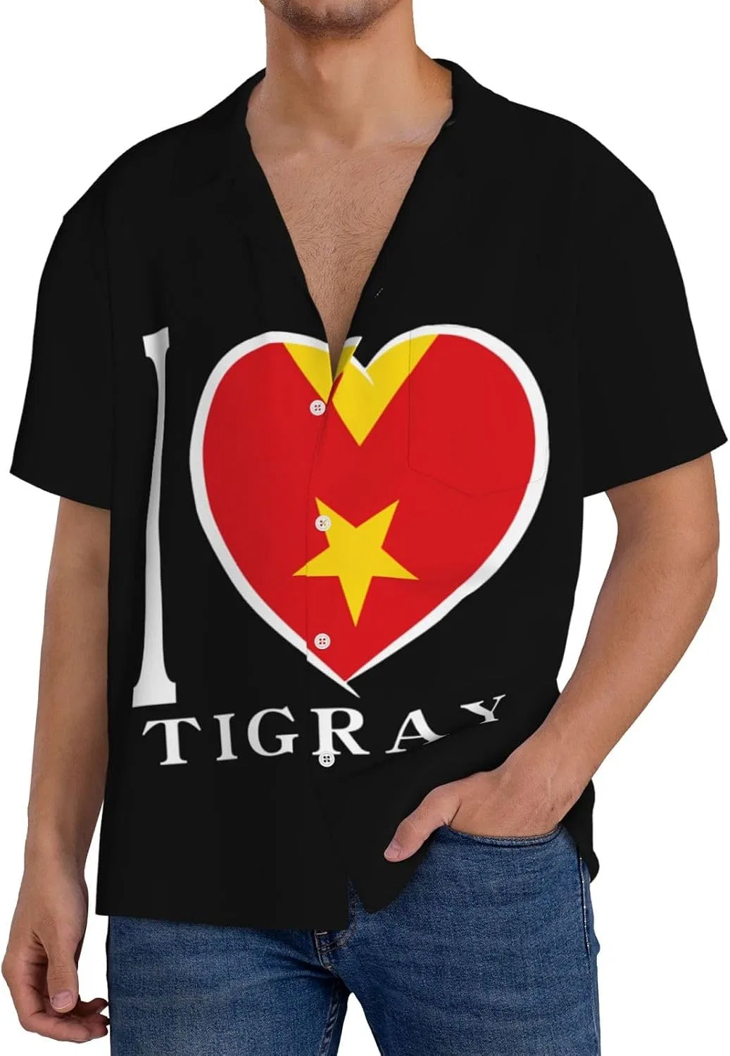 Мужская свободная рубашка с коротким рукавом I Love Tigray, Black